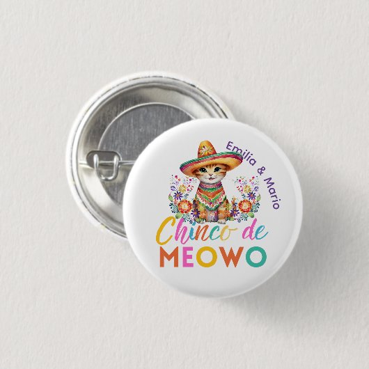 Cinco De Meowo Niedlich Cat Fiesta Party Custom Button (Vorne & Hinten)