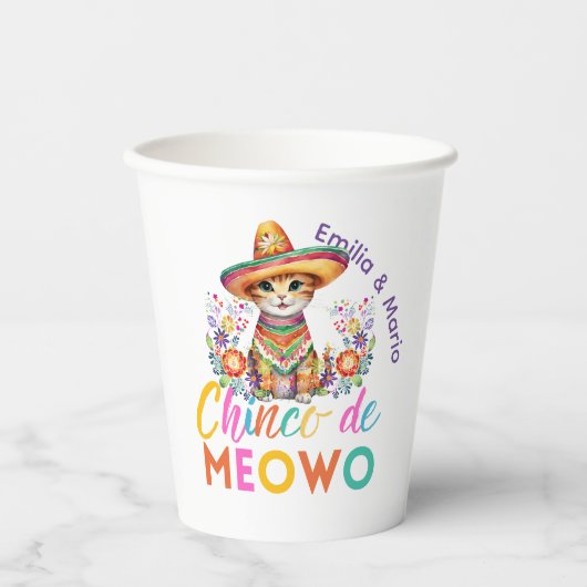 Cinco De Meowo Niedlich Cat Fiesta Party Custom Pappbecher (Vorderseite)