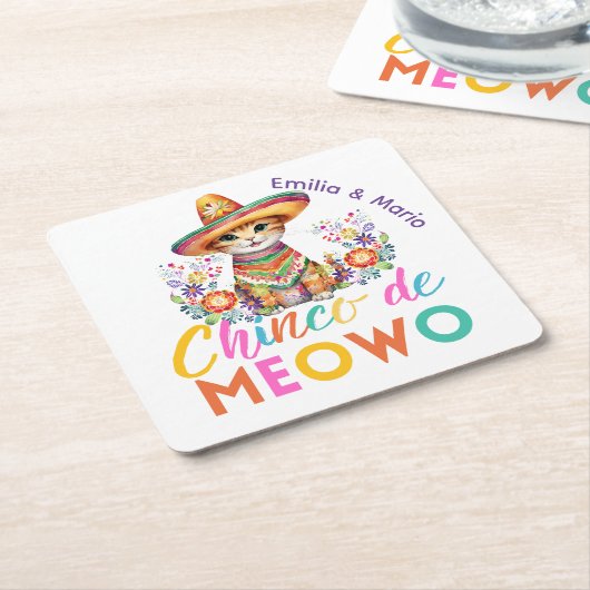 Cinco De Meowo Niedlich Cat Fiesta Party Custom Rechteckiger Pappuntersetzer (angewinkelt)