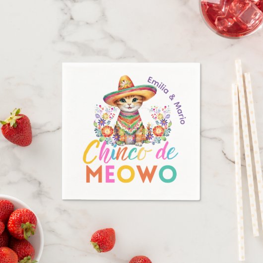 Cinco De Meowo Niedlich Cat Fiesta Party Custom Serviette (Beispiel)