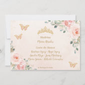Cincoañera Blush Pink Floral Butterfly Foto Einladung (Rückseite)