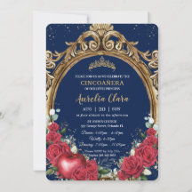 Cincoañera Rote Rosen Blumenschnee Weißer Goldrahm