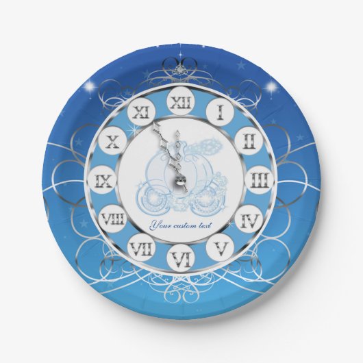 Cinderella Almost Midnight Silver & Blue Party Pappteller (Vorderseite)