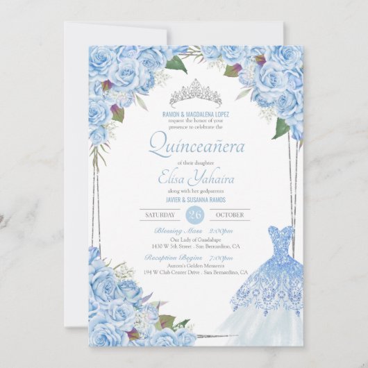 Cinderella Baby Blue Glamour Quinceanera Einladung (Vorderseite)