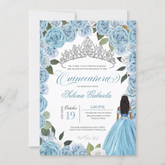 Cinderella Ball Blue Rose Princess V2 Quinceanera Einladung