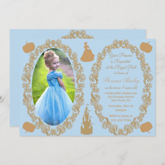 Cinderella Birthday Party Foto Einladung (Vorne/Hinten)