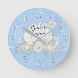Cinderella Blaue Prinzessin Funkel-Kutsche Benutze Runde Wanduhr