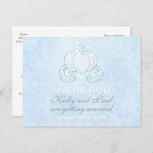 Cinderella Blue Carriage Mairytale Postcard Ankündigungspostkarte (Vorne/Hinten)