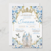 Cinderella Blue Gold Princess Castle Quinceanera Einladung (Vorderseite)