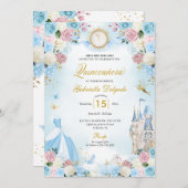 Cinderella Blue & Pink Fairytale Quinceanera Einladung (Vorne/Hinten)