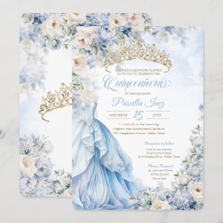 Cinderella Blue Princess Fairytale Quinceañera Einladung