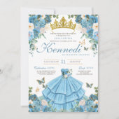 Cinderella Blue Rose Butterfly Prinzessin Sweet 16 Einladung (Vorderseite)
