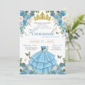 Cinderella Blue Rose Butterfly Prinzessin Sweet 16 Einladung (Stehend Vorderseite)
