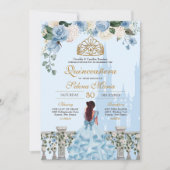 Cinderella Blue Rose & Goldrin Quinceañera Einladung (Vorderseite)