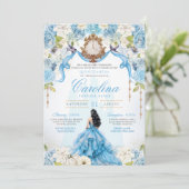 Cinderella Blue Rosen Luxury Princess Quinceanera Einladung (Stehend Vorderseite)