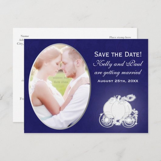 Cinderella Blue & Silver Carriage Foto Postcard Ankündigungspostkarte (Vorne/Hinten)