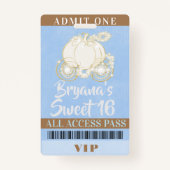 Cinderella Carriage Blue Gold Sweet 16 VIP Pass Ausweis (Vorderseite)