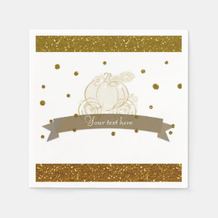 Cinderella Carriage Gold Glitzer Dots Party Napkin Serviette