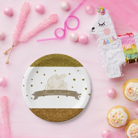 Cinderella Carriage Gold Glitzer Dots Party Teller (Party)