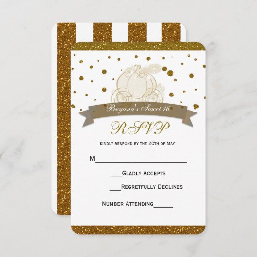 Cinderella Carriage Gold Glitzer Dots RSVP Card (Vorne/Hinten)