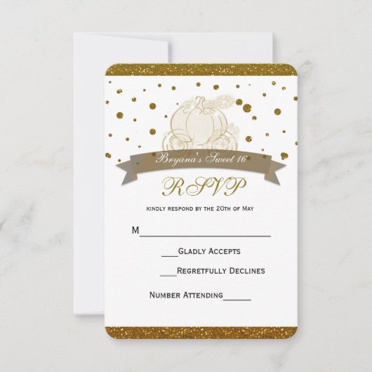 Cinderella Carriage Gold Glitzer Dots RSVP Card (Vorderseite)