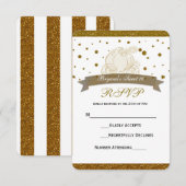 Cinderella Carriage Gold Glitzer Dots RSVP Card Karte (Vorne/Hinten)