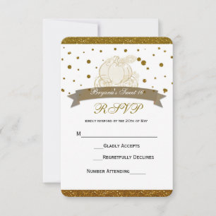 Cinderella Carriage Gold Glitzer Dots RSVP Card Karte