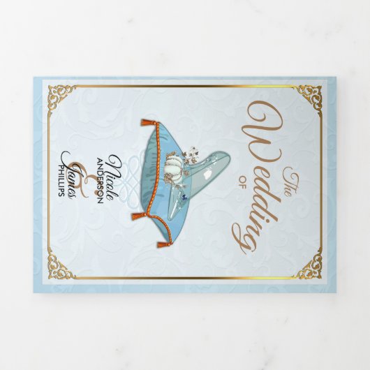 Cinderella Elegant Blue Trifold Wedding Program Dreifach Gefaltete Einladung (Cover)
