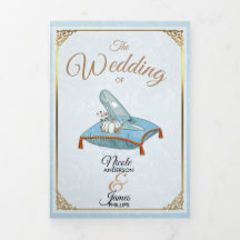 Cinderella Elegant Blue Trifold Wedding Program