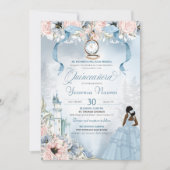 Cinderella Fairy Tale Blue Pink Floral Quinceanera Einladung (Vorderseite)