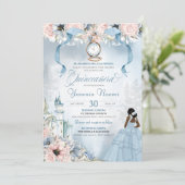 Cinderella Fairy Tale Blue Pink Floral Quinceanera Einladung (Stehend Vorderseite)