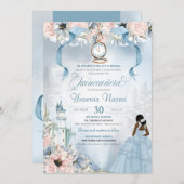 Cinderella Fairy Tale Blue Pink Floral Quinceanera Einladung (Vorne/Hinten)