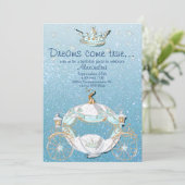 Cinderella Fairy Tale Blue und Gold Glitzer Einladung (Stehend Vorderseite)