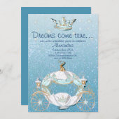 Cinderella Fairy Tale Blue und Gold Glitzer Einladung (Vorne/Hinten)