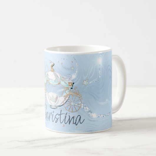 Cinderella Fairy Tale Carriage on Blue & Silver Kaffeetasse (VorderseiteRechts)