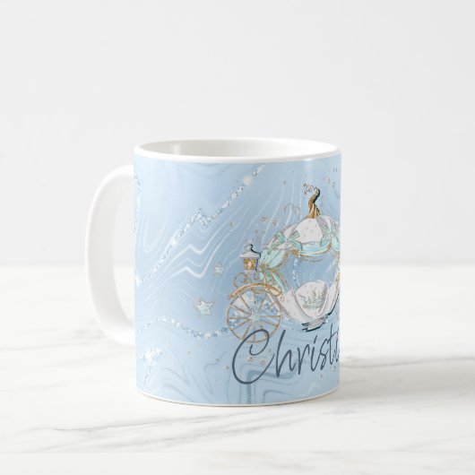 Cinderella Fairy Tale Carriage on Blue & Silver Kaffeetasse (Vorderseite Links)