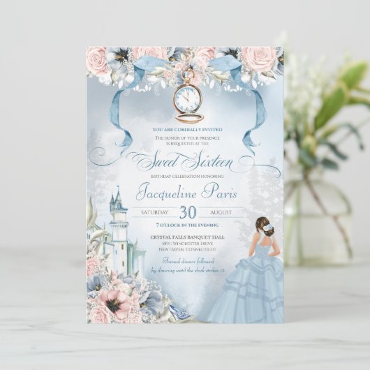 Cinderella Fairy Tale Princess Sweet 16 Geburtstag Einladung (Stehend Vorderseite)