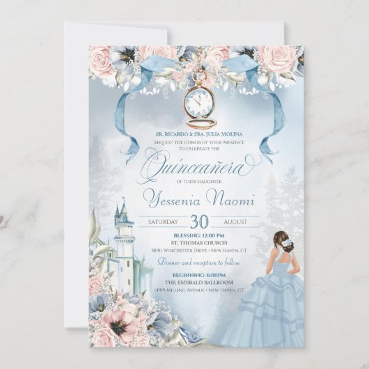 Cinderella Fairy Tale Prinzessin Burg Quinceanera Einladung (Vorderseite)