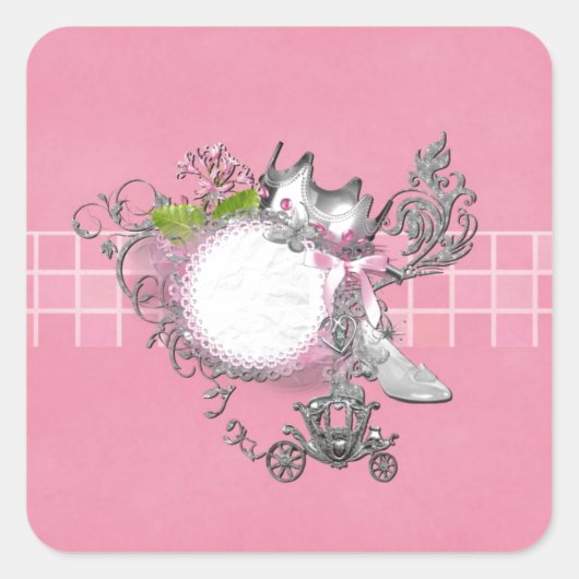 Cinderella Glass Slipper Carriage Add TEXT Quadratischer Aufkleber (Vorderseite)