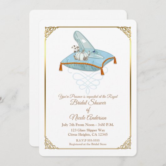 Cinderella Glass Slipper Elegantes Brautparty Einladung (Vorne/Hinten)