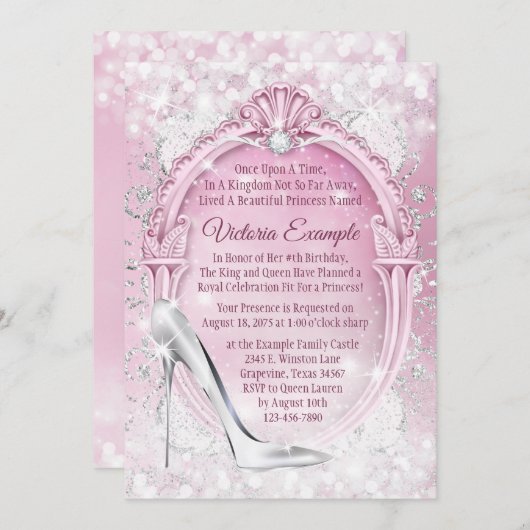 Cinderella Glass Slipper Quinceanera Einladung (Vorne/Hinten)