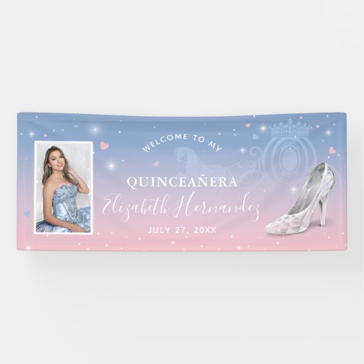 Cinderella Light Blue und Pink Birthday Foto Banner (Horizontal)