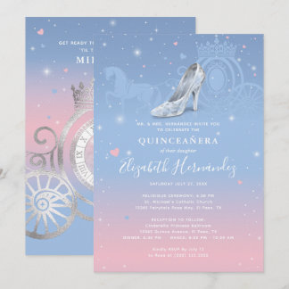 Cinderella Light Blue und Pink Quinceanera Einladung