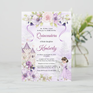 Cinderella Lila Floral Princess Quinceanera Einladung