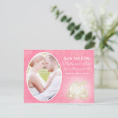 Cinderella Pink Carriage Wedding Foto Postcard Ankündigungspostkarte (Stehend Vorderseite)