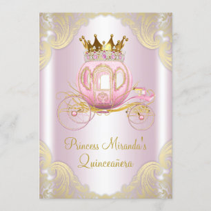 Cinderella Pink Goldene Prinzessin Quinceanera Einladung