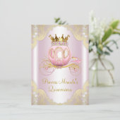 Cinderella Pink Goldene Prinzessin Quinceanera Einladung (Stehend Vorderseite)