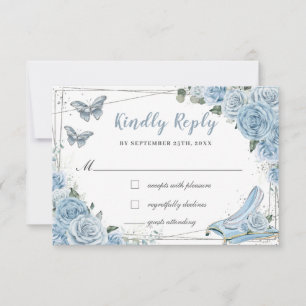 Cinderella Princess Baby Blue Floral Quinceañera RSVP Karte