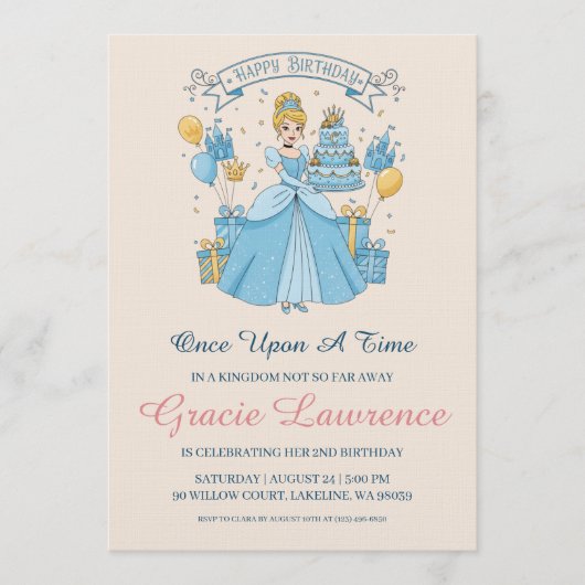 Cinderella princess birthday invitations einladung (Vorderseite)