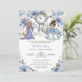Cinderella Princess Fairytale Blue Floral Geburtst Einladung (Stehend Vorderseite)